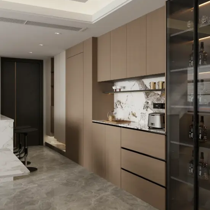 Modern L-Shaped White Kitchen Cabinet Set With Open Shelving