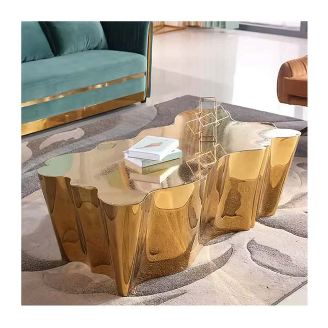 Italian Gold Electroplated High-End Luxury Tea Table Stainless Steel Coffee Table With Tree Root Shaped Etching Home Furniture