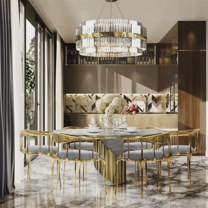High-Quality Italian Oval Marble Dining Table Set – 6/8/10 Seater for Villa & Dining Room