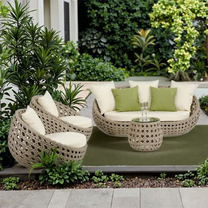 Modern Outdoor Rattan Sofa Set Three-Piece for Courtyard Balcony Includes Rattan Chair and Coffee Table For Villa Homestay