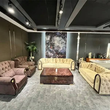 Retro Style Nubuck Leather Couch Button Back Sofa Design Leather Sofa Royal Wedding Sofa Set