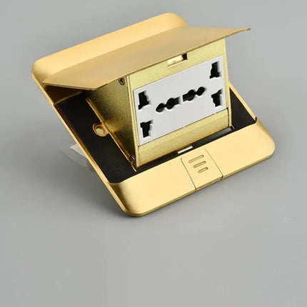 Luxury Gold Pop-Up Floor Socket Outlet – Concealed Universal Power Plug with Cover