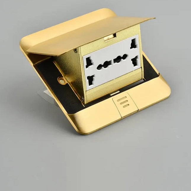 Luxury Gold Pop-Up Floor Socket Outlet – Concealed Universal Power Plug with Cover