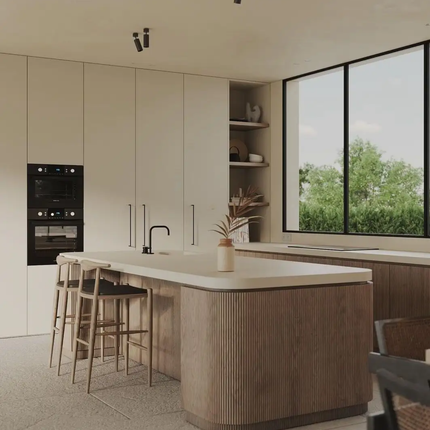 CBMmart Modular Durable Laminate Plywood Modern Kitchen Island Cabinets with Backsplash for Luxury Villa