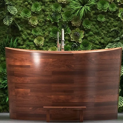 Modern Freestanding Teak Wood Resin Bathtub with Soaking Function For Hotel Use