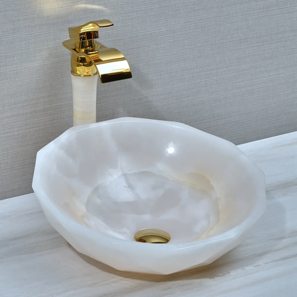 Luxury Diamond White Onyx Stone Wash Basin Natural Marble Sink Bathroom Cabinet Counter Top Art Vessel Sink