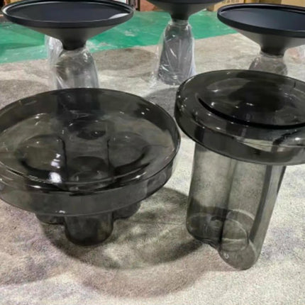 New Arrival Luxury Flower Design Coffee Table Transparent Colorful Glass Round Table Home Living Room Hotel Sofa Side Table Set
