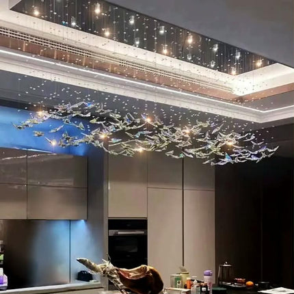 Butterfly Shape Long Hanging Restaurant Lighting Decoration Hotel Villa Staircase Modern Led Custom Chandelier