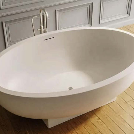 Freestanding Terrazzo Stone Soaking Bathtub Natural Stone Beige Cream Marble