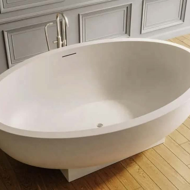 Freestanding Terrazzo Stone Soaking Bathtub Natural Stone Beige Cream Marble