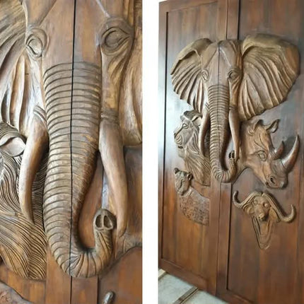 Safety Single Carved Elephant Appearance Interior Solid Wood Door Design
