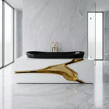 Luxury Freestanding Bathtub Modern Designer Hand Painted Art Stainless Steel Soaking Tub For Villa And Mansion Statement Bath