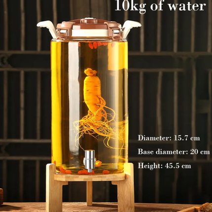 2.5L 5L 7.5L 10L Airtight Glass Drink Dispenser With Tap Bamboo Stand Juice Tequila Storage Empty Jars With Sealed Lid