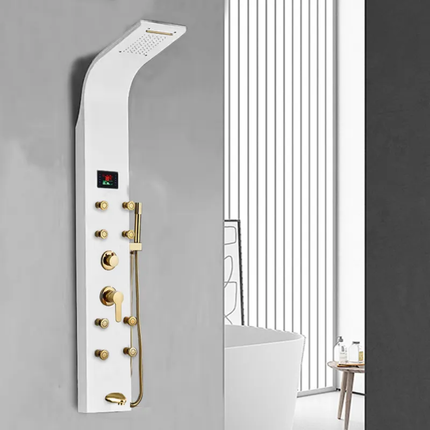 304 Stainless Steel Wall-Mounted Multi-Functional Spa Shower System Complete Bathroom Set with Rain Pattern Shower Panel
