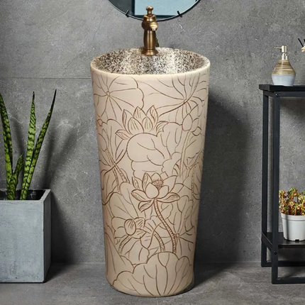 Retro Chinese Style Outdoor Sink All-in-One Floor-Standing Courtyard Garden WashBasin with Single Hole Faucet Mount