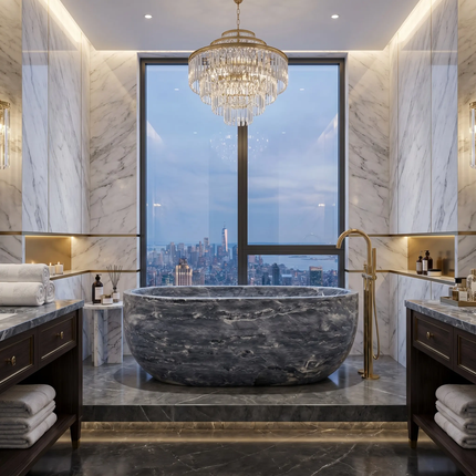 Luxury Custom-Modern Oval Bathtubs Exclusive Palissandro Blue Marble Freestanding Soaking Bathroom Villa Hotel