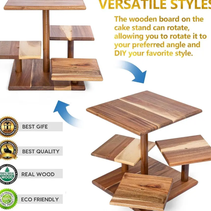 4-Tier Rustic Wooden CupCake Stand 50-Cup Capacity 12-inch Table Display Farmhouse Tiered Tray Decor Birthday Baby Shower-Square