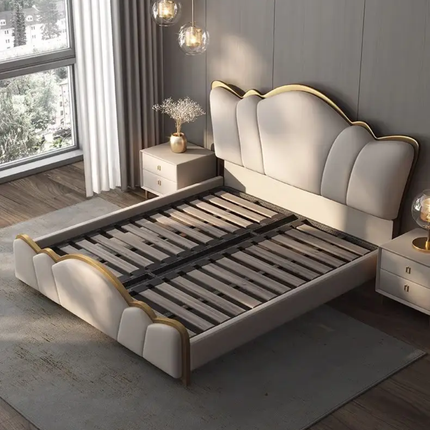 Elite Beige Soft Texture Supreme Bed Exquisite Modern Artistic Design