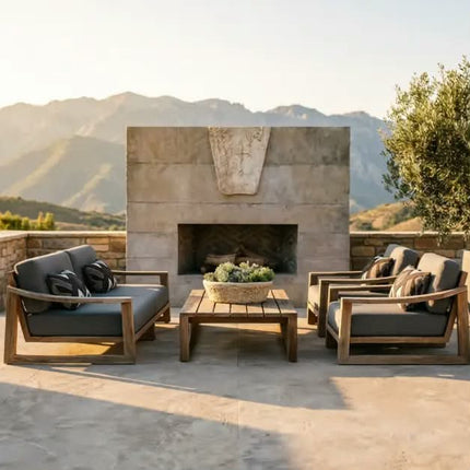 Solid Teak Outdoor Sofa Set Slatted Coffee Table Mountain Villa Terrace Furniture