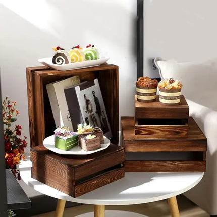 Wooden Paper Cupcake Display Rack Decoration Dessert Appetizer Cake Rack Stand Wooden Box Country Cake Stand For Storing Party