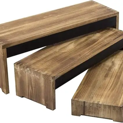 3 Layers Rustic Burnt Dark Wood Cake Dessert Display Riser Stand With Blackboard Board