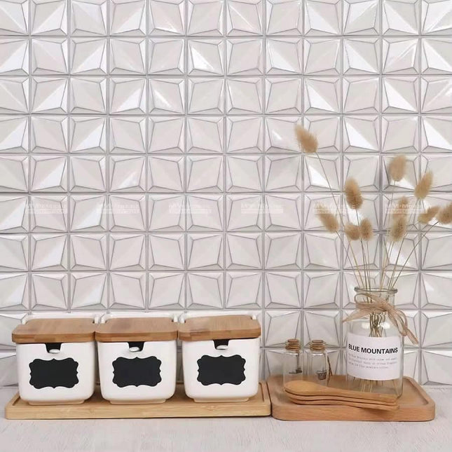 Modern Decorative Bathroom Kitchen Backsplash Wall Glossy Porcelain Cube 3D Wall Mosaic Tile