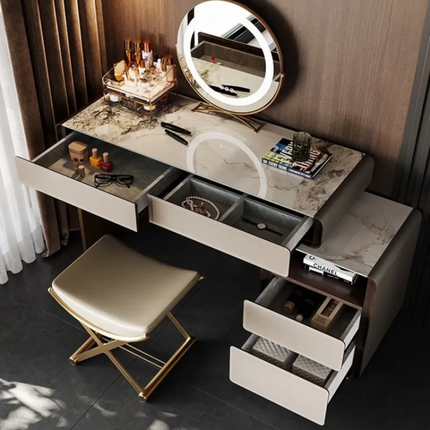 Luxury Modern Wooden Dressing Table Set With Lighted Mirror and Stool for Hotel Bedroom