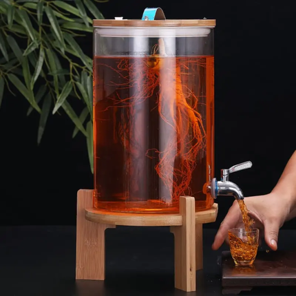 Custom Heat-Resistant Juice Alcohol Cold Drink Glass Beverage Dispensers Fermentation Tank Container With Tap and Bamboo Lip
