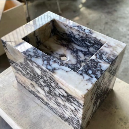 Custom Italian Luxury Bathroom Sink – Modern Calacatta Viola Marble, Wall-Mount Natural Stone Basin for Villas & Powder Rooms