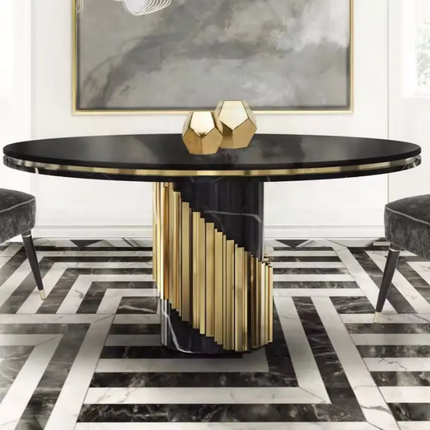 Modern Luxury Black Marble Dining Set – Stainless Steel Legs, Factory Direct for Home Villa Hotel