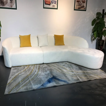 Divine White Velvet Sofa with Ornate Golden Lotus Table High Class Living Room Set