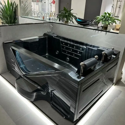 Black Acrylic Freestanding Modern Massage Bathtub with Whirlpool & Drainer 10-year Warranty for Hotel Use and Soaking