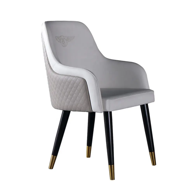 Majestic Grey Leather Chair with Artistic Quilted Design