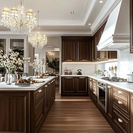 Custom Built Modern Classic Design Kitchen Storage Units - Eco-Friendly Kitchen Cabinet with Gold Hardware & Marble Top