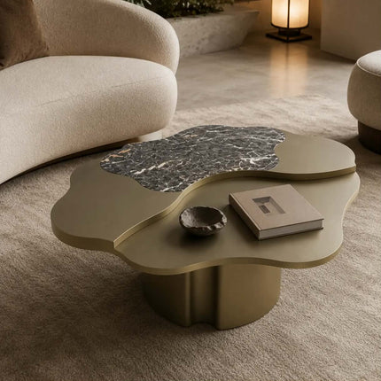 Made of concrete Luxury Italian minimalist Design Special-Shaped Stainless Steel and Natural Marble Coffee Table For Living Room Home