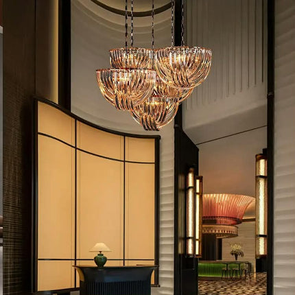 LED Chandelier Light Custom Large Project Hotel Lobby Indoor Glass Decoration Lighting New Design