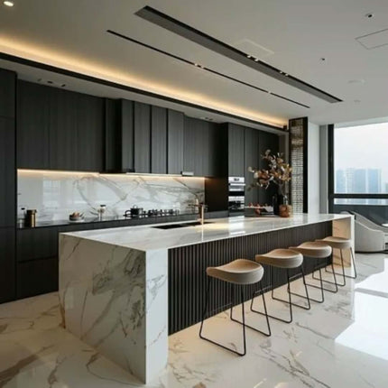 High End Modern Kitchen Cabinets Full Set Matte Finish Black Lacquer Modular Kitchen Furniture with Quartz Countertops