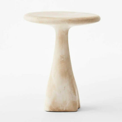 Elegant Trends Cream Marble Side Table Minimalist Modern Luxury Handcrafted Stone Furniture For Living Room Decor Home Furniture