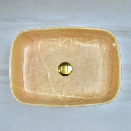 Popular Design Modern Natural Stone Marble  Kitchen Hotel Sink Rectangle Yellow Onyx Bathroom Vanity Countertop Wash Basin