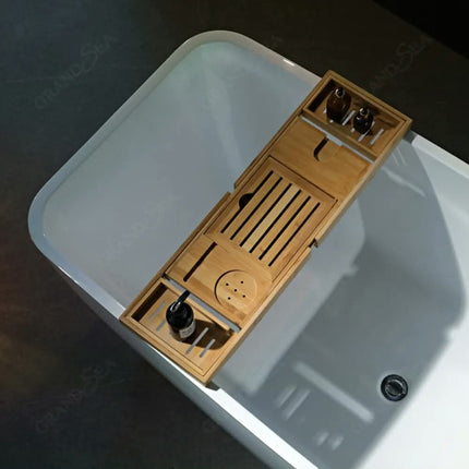 Minimalist Style Modern Freestanding Square Artificial Stone Soaking Bathub with Integrated Design & Drainer