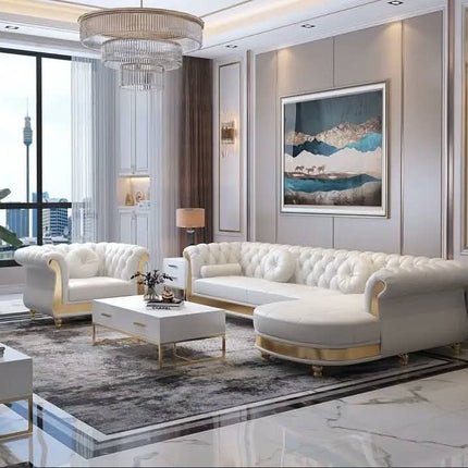 Luxury Nordic Style Living Room Furniture Sofas Sets Button Tufted Nappa Leather 1-4 Seats Sofa Living Room Home Hotel Apartment