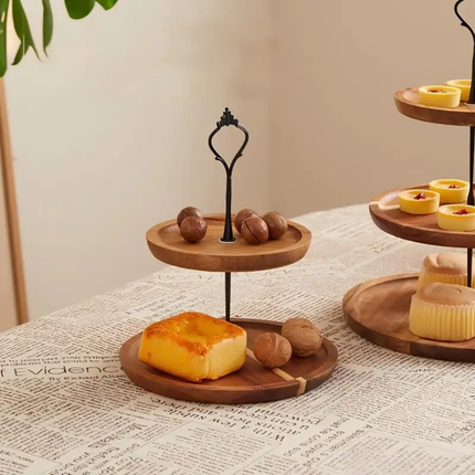 Eco-Friendly Three-Tier Acacia Wood Cake Stand Wooden Tray For Kitchen Accessories Weddings and Tea Parties