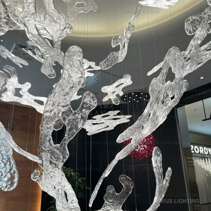 Hand-Blown Water Splash Crystal Chandelier | Modern Sculptural Design | High Ceiling Lobby & Living Room | Custom - Lavius