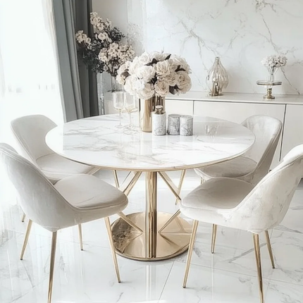 Modern Metal Luxury Dining Table and Chair Set for Hotel Apartment Use 4-8 Chairs Round With Adjustable Height