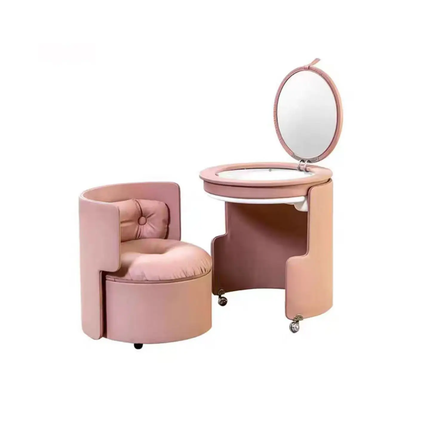 Italian Luxury Modern Solid Wood Stainless Steel Vanity Set Dressing Table With Flip Mirror Leather Seat Storage Chair Bespoke