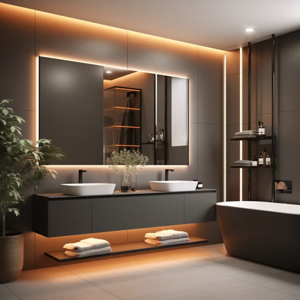 Custom Modern Luxury Waterproof Wall‑Hung Stainless Steel Vanity with Double Sink and Smart Mirror