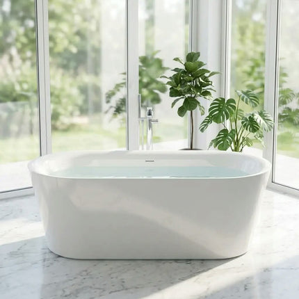 Freestanding Oval Acrylic Bathtub 1.8m Heavy Duty Modern Design Center Drain Soaking Tub for Hotel & Villa Use
