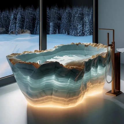 Onyx Italian Natural Marble Bathtub High-End Modern Simple Home Glowing Jade Blue Jade Stone Whirlpool Bathtubs Bathroom