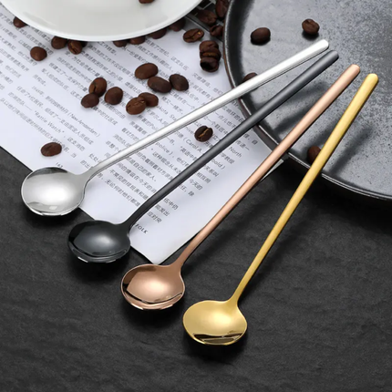 Custom Logo Stainless Steel Mirror Polish Long Handle Teaspoon with PVD Gold Coating For Coffee Latte Ice Cream Mixing-Present