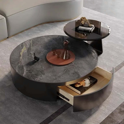 Luxury modern marble portable coffee table with storage stainless steel frame round design for living room